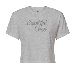 Beautiful Chaos Glitter Music Festival Cropped T-Shirt Heather Grey