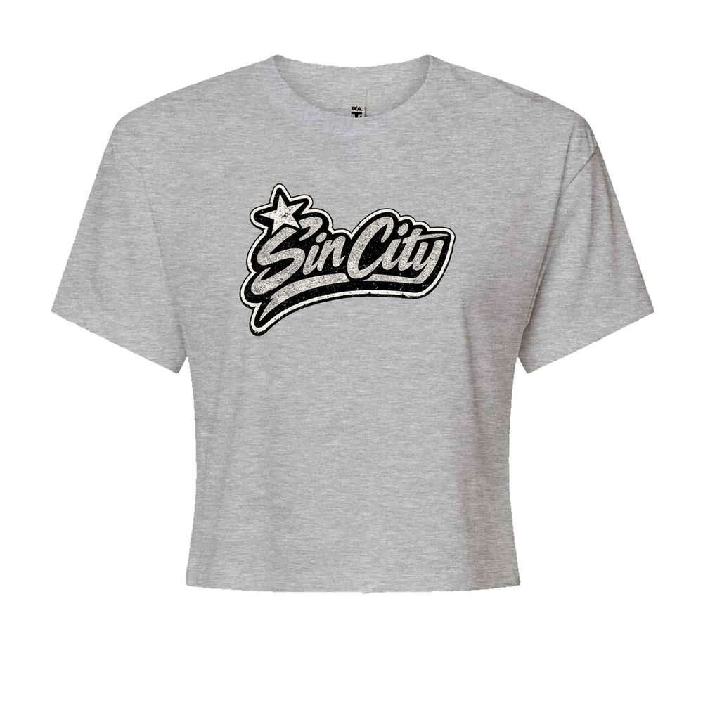 Sin City Vegas Retro Vintage graphic on Women's Boxy Crop T-Shirt in Heather Grey