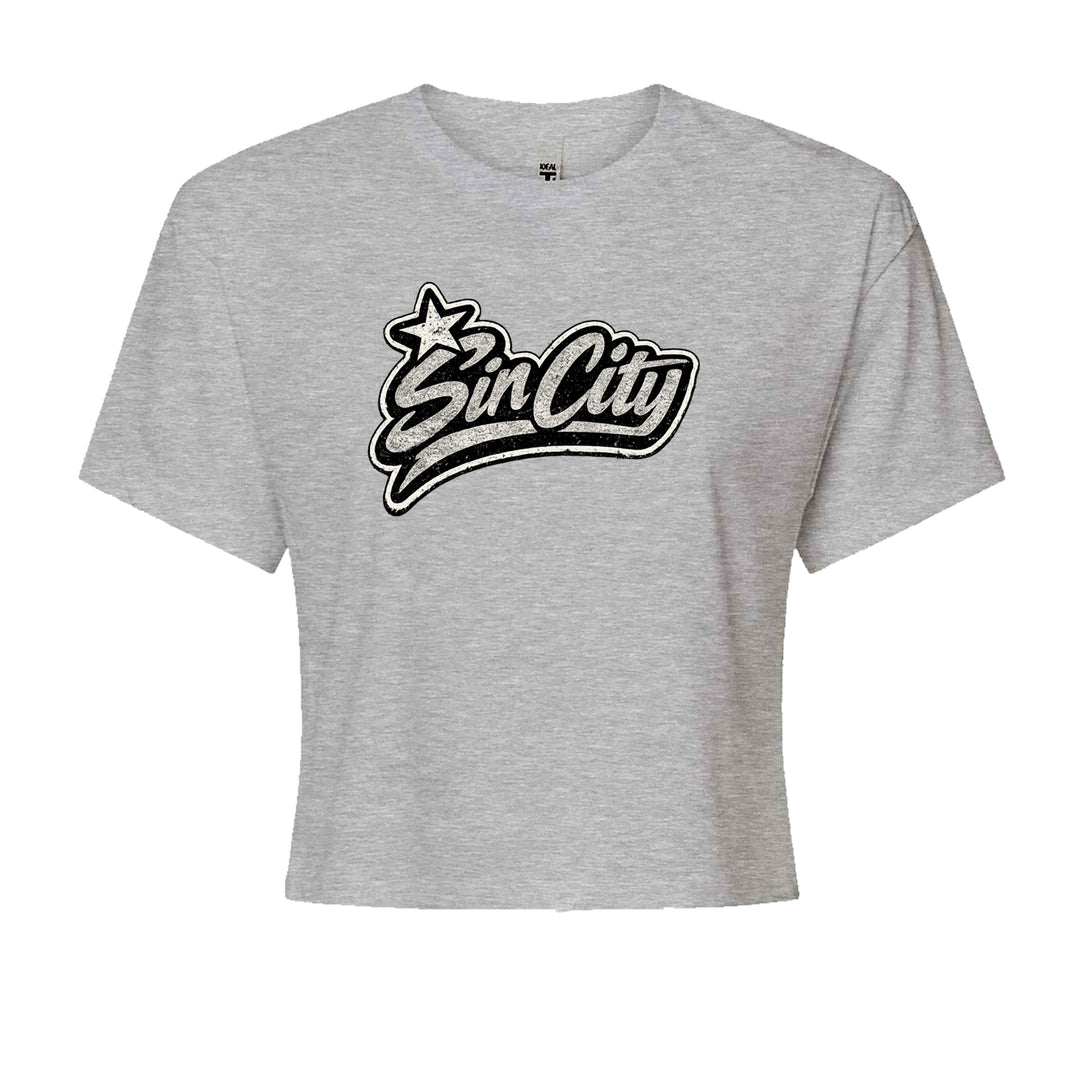 Sin City Vegas Retro Vintage Cropped T-Shirt Heather Grey