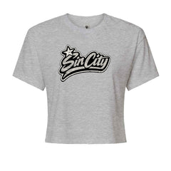 Sin City Vegas Retro Vintage Cropped T-Shirt Heather Grey