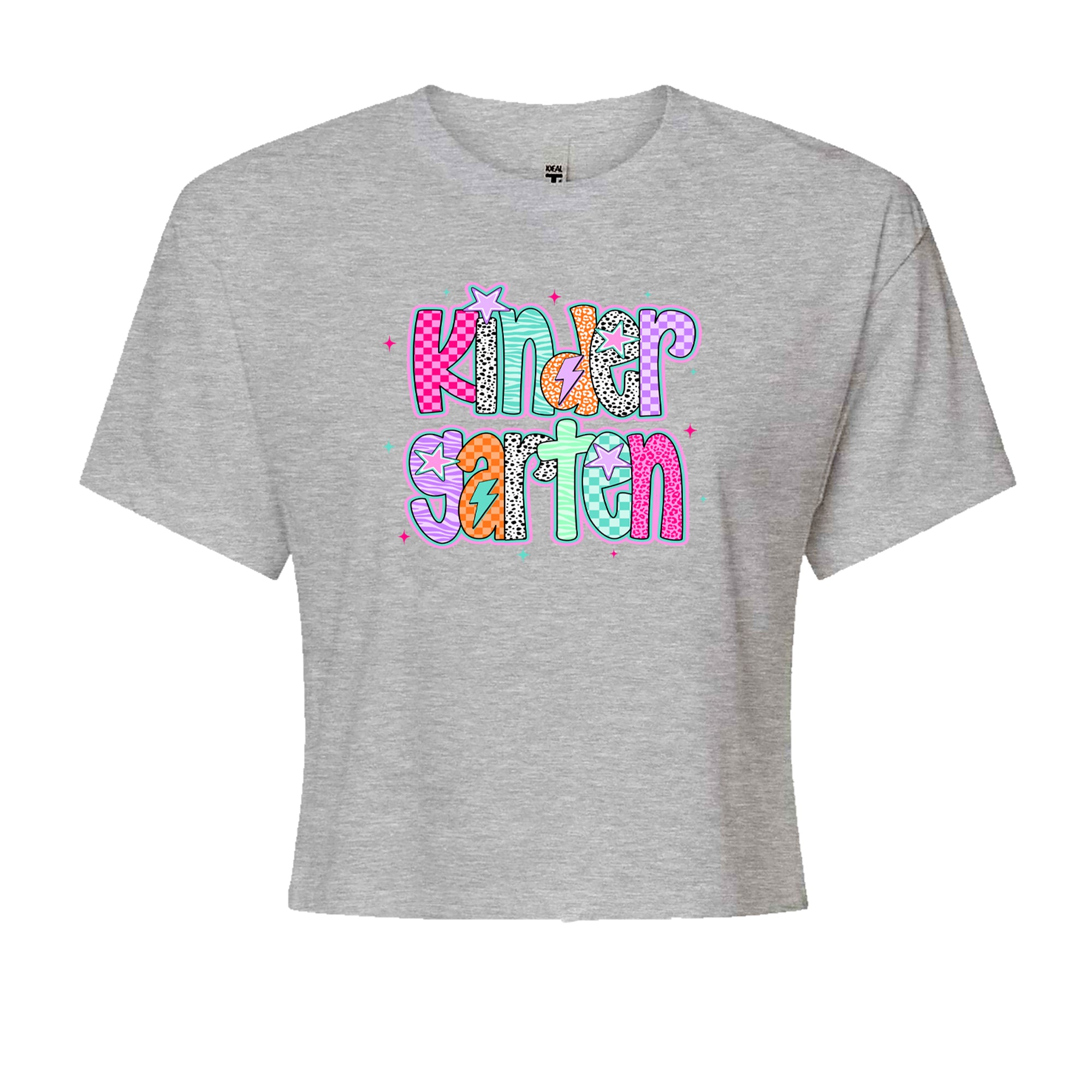 Kindergarten Cutie Colorful Back to School Cropped T-Shirt Heather Grey
