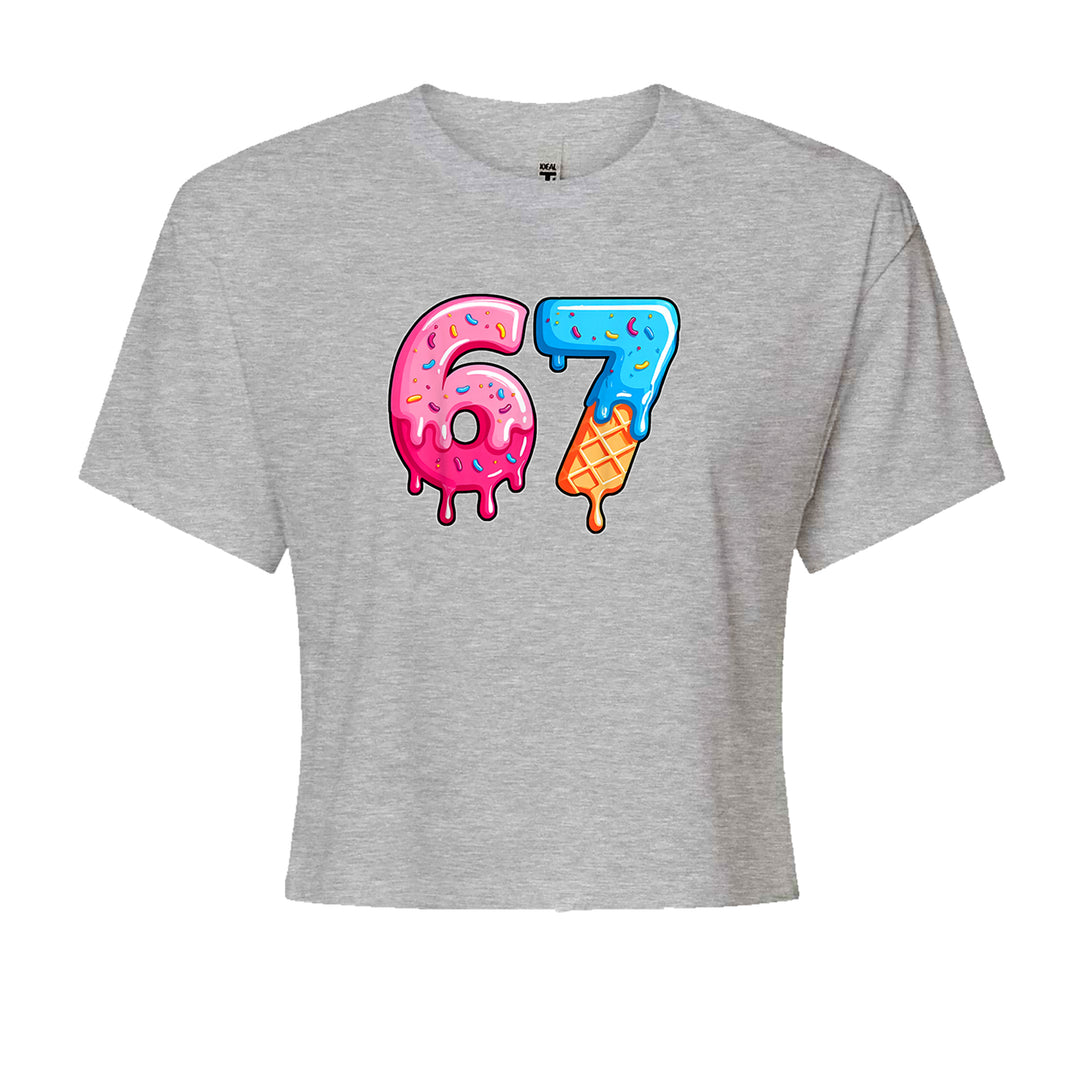 67 Dripping Ice Cream Donut Melt Cropped T-Shirt Heather Grey