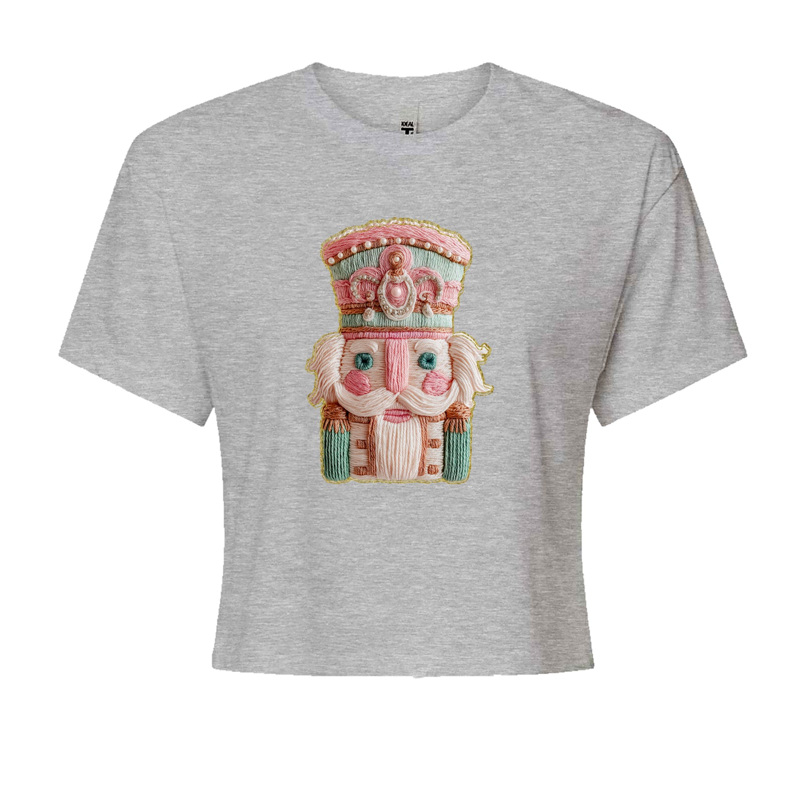 Vintage Nutcracker Embroidery Art Soft Cottagecore Cropped T-Shirt Heather Grey