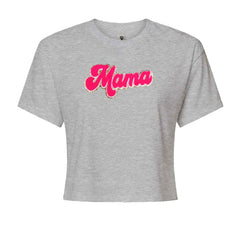 Mama Hot Pink Glitter Chenille Patch Cropped T-Shirt Heather Grey