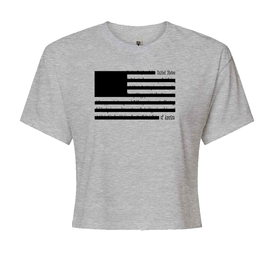 Redacted American Flag Cropped T-Shirt Heather Grey