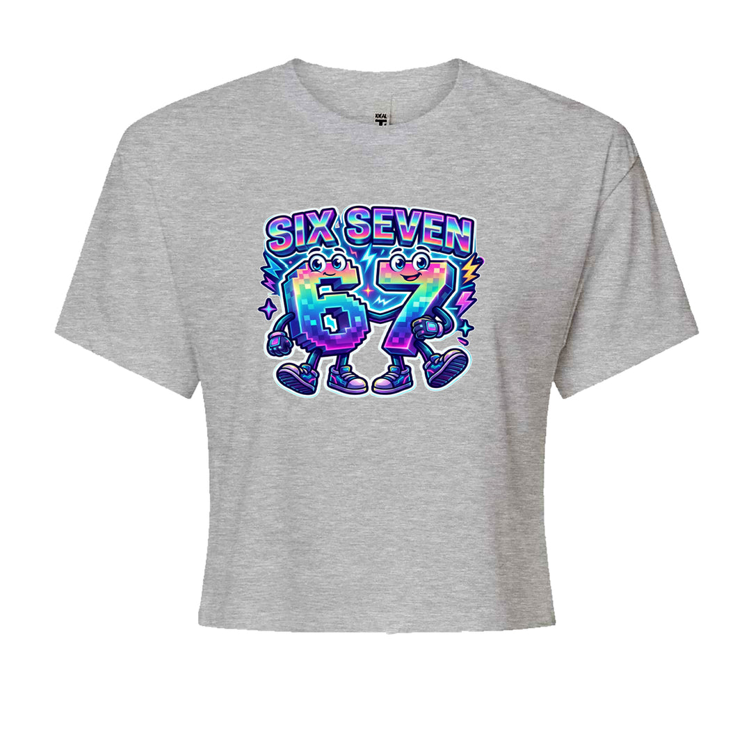 Six Seven 67 Retro Pixel Buddies Cropped T-Shirt Heather Grey
