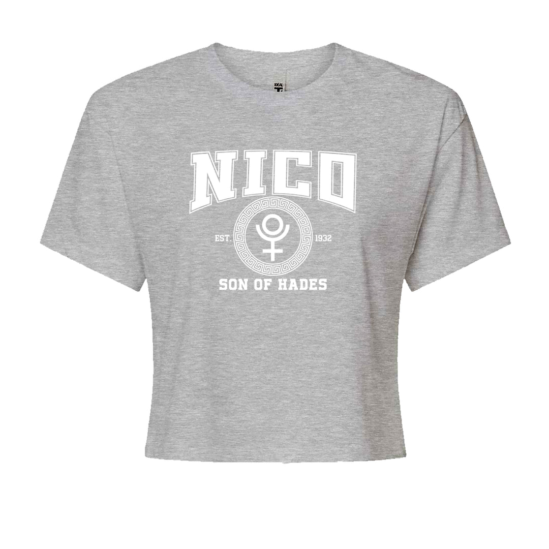 Nico Son of Hades Underworld Crest Cropped T-Shirt Heather Grey