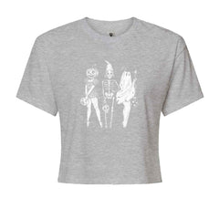 Vintage Spooky Squad Pinup Halloween Design Cropped T-Shirt Heather Grey