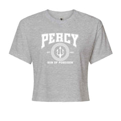 Percy Son Of Poseidon Sea God Cropped T-Shirt Heather Grey