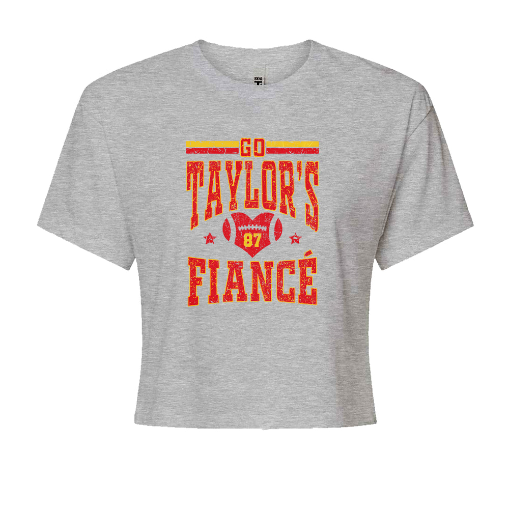 Go Taylor's Fiancé Engagement Game Day graphic on Women's Boxy Crop T-Shirt in Heather Grey