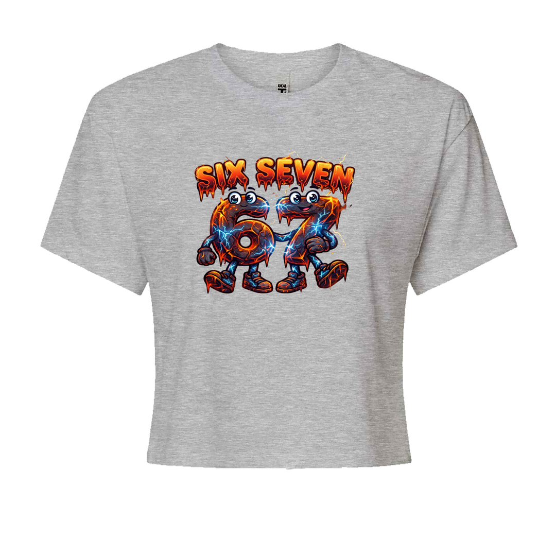 67 Lava Lightning Six Seven Meme Cropped T-Shirt Heather Grey