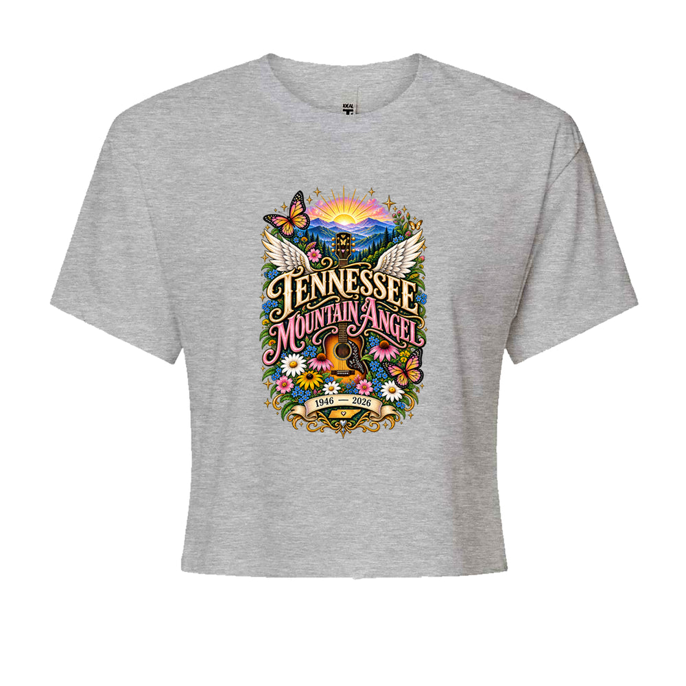 Tennessee Mountain Angel Wings Dolly Cropped T-Shirt Heather Grey