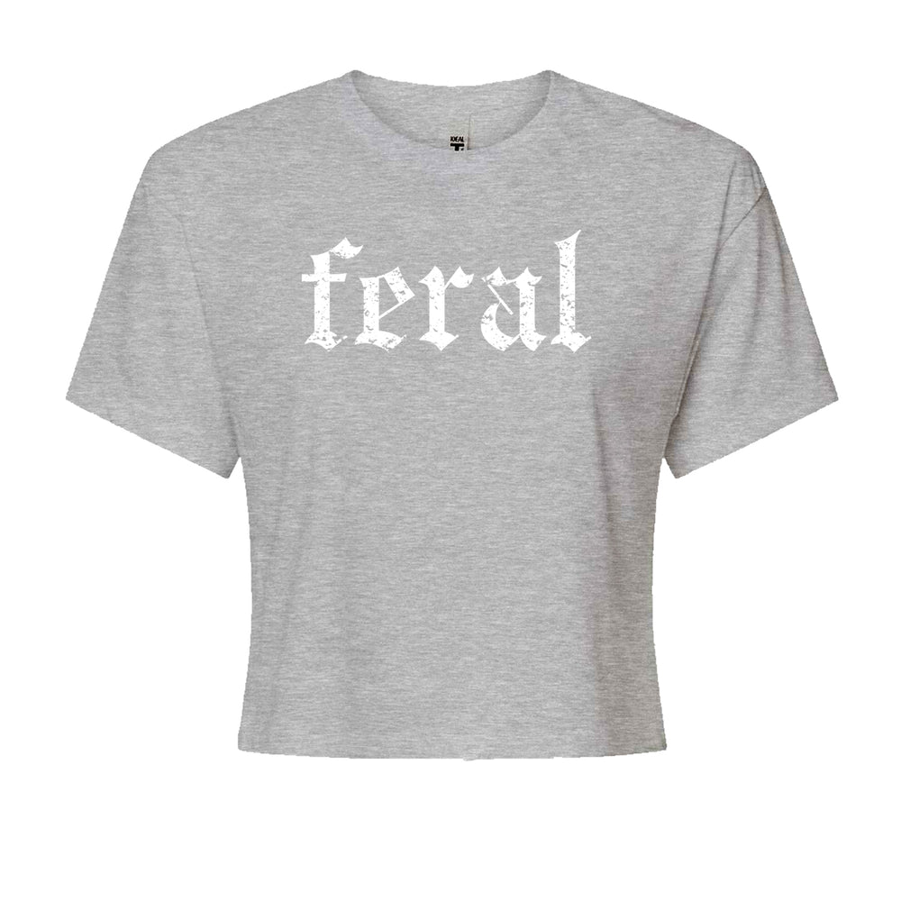 Feral Club Rat Festival Rave EDM graphic on Women's Boxy Crop T-Shirt in Heather Grey