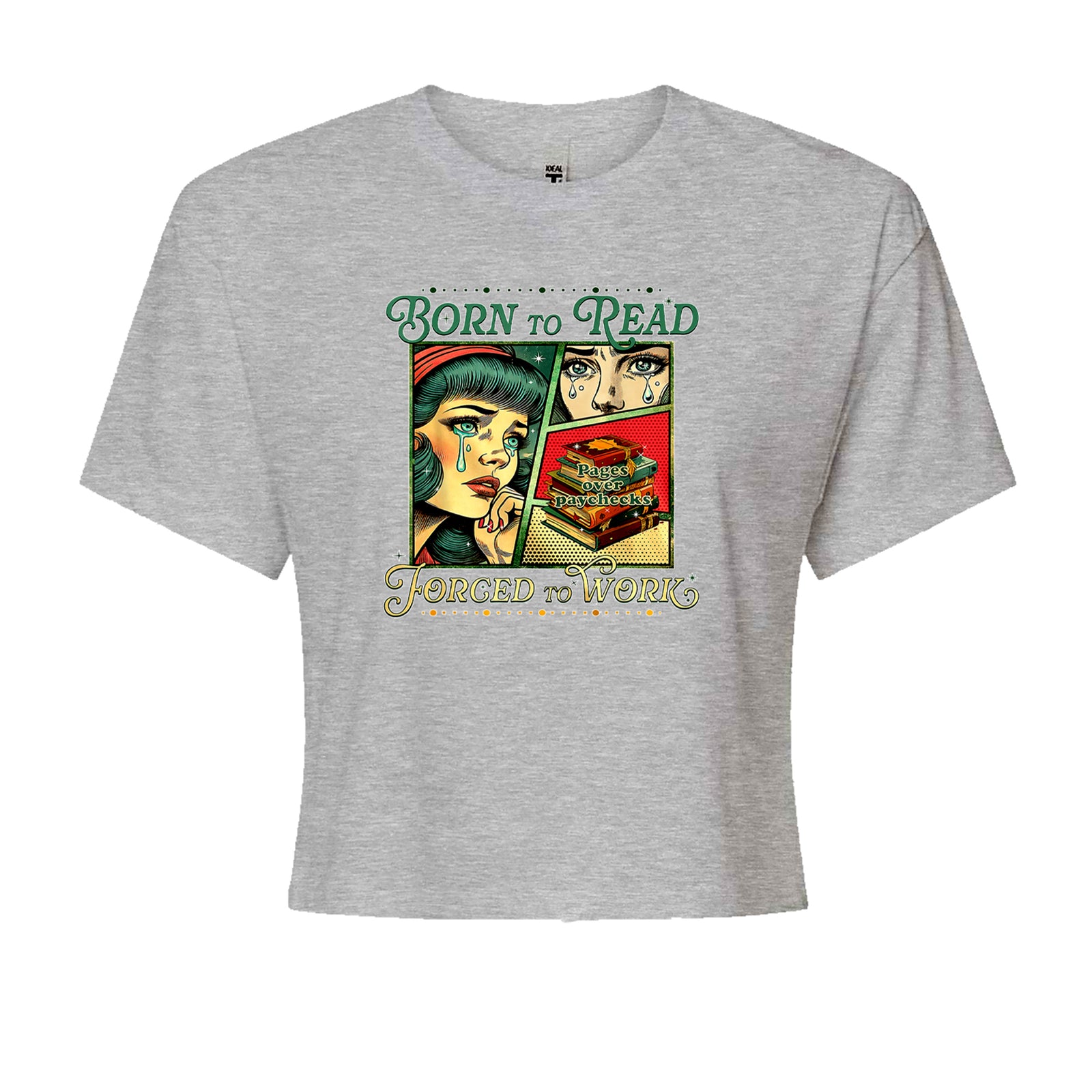 Born To Read, Forced To Work Cropped T-Shirt Black