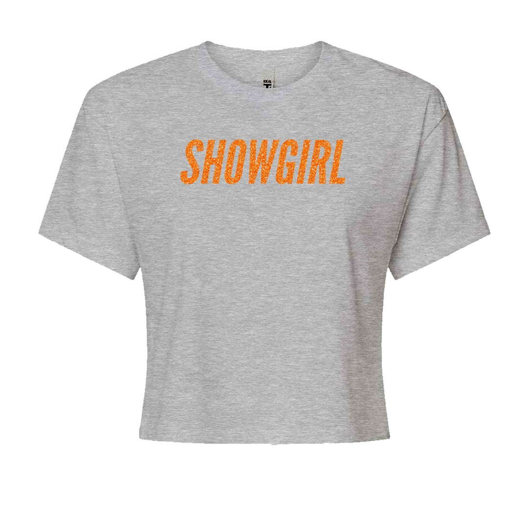 Showgirl Orange Glitter Cropped T-Shirt Heather Grey