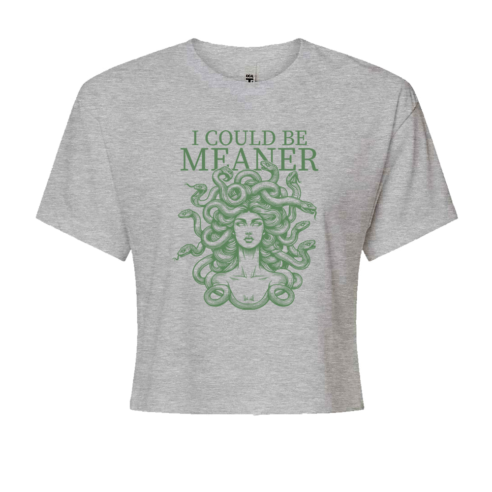 Medusa I Could Be Meaner graphic on Women's Boxy Crop T-Shirt in Heather Grey