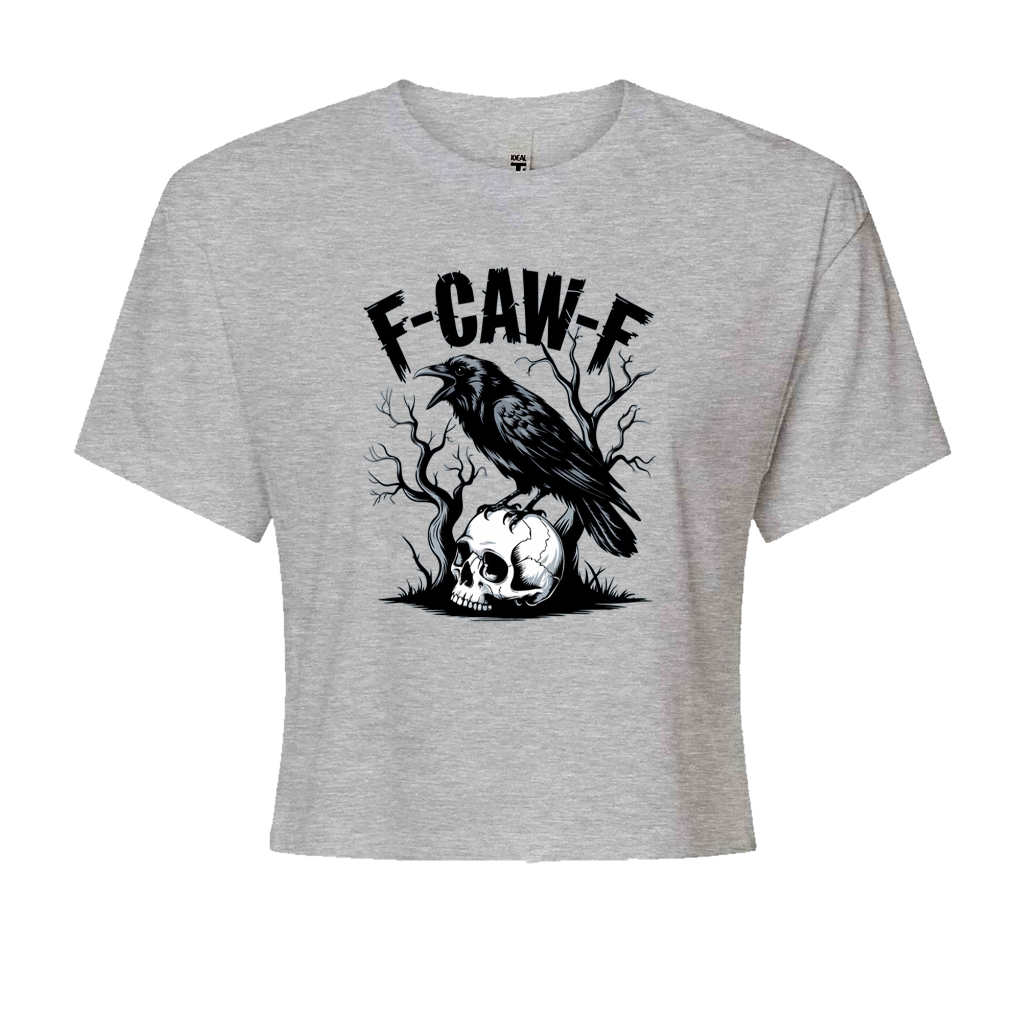 F-Caw-F Crow On Skull F-ck Off Gothic Cropped T-Shirt Heather Grey