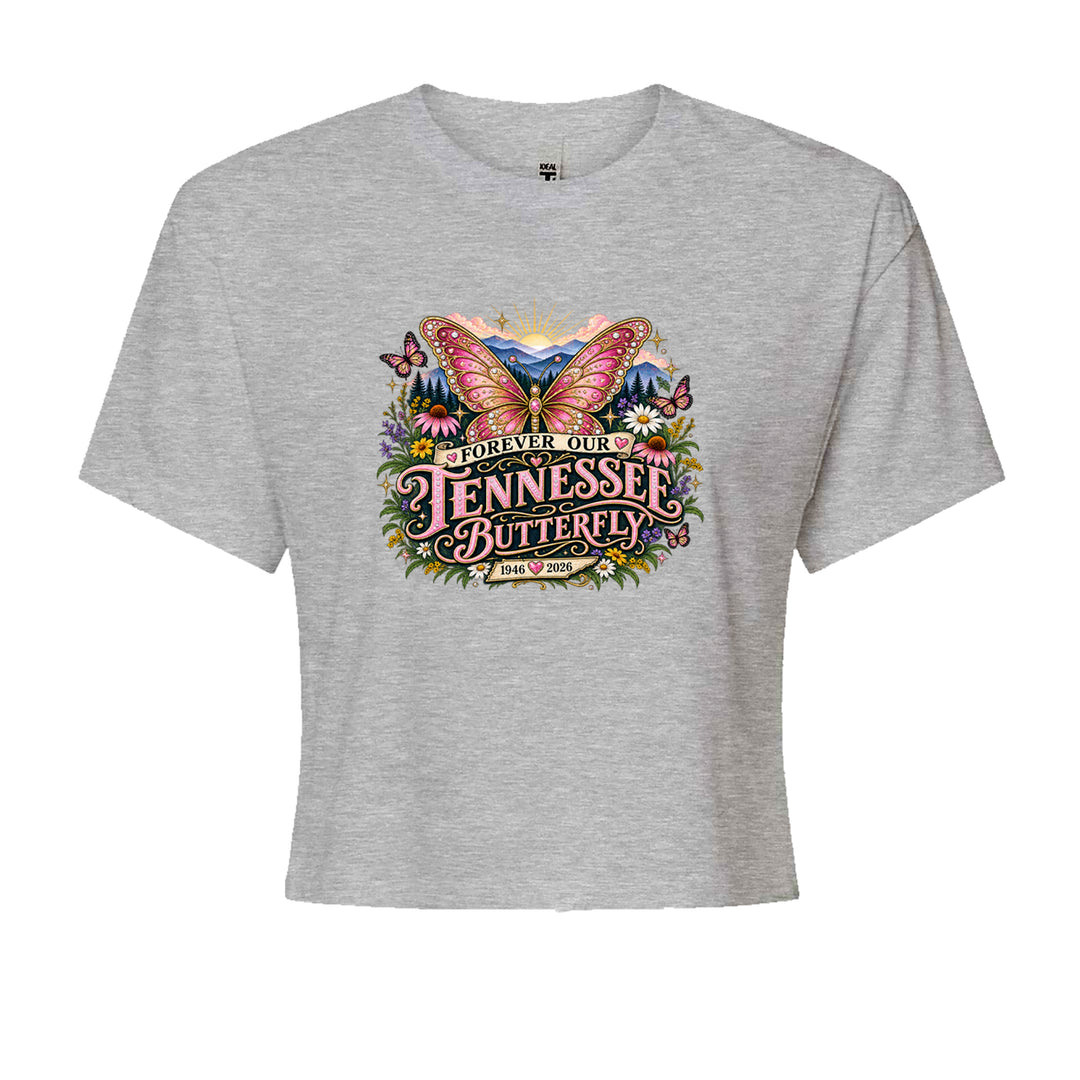 Forever Our Tennessee Butterfly Dolly Cropped T-Shirt Heather Grey