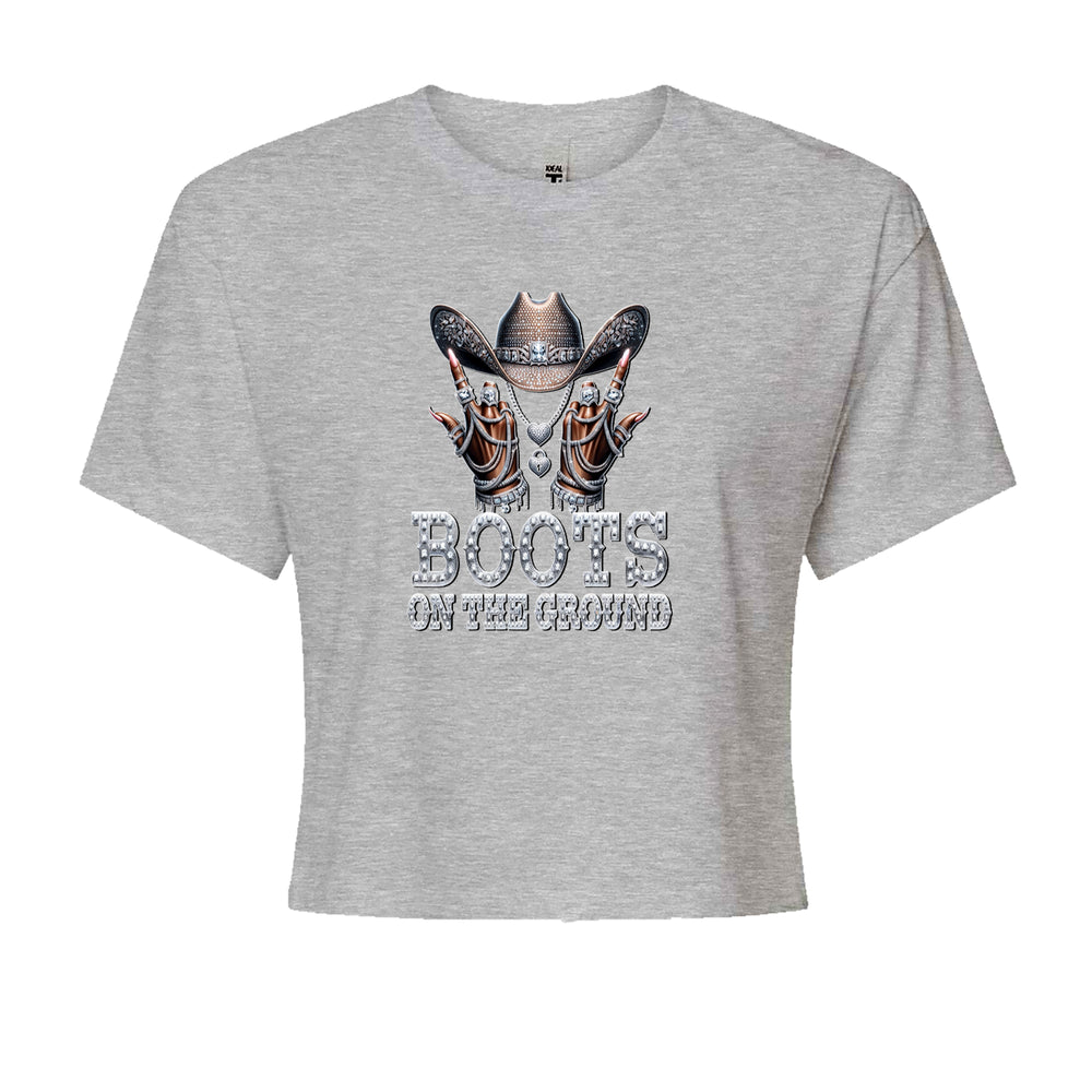 Boots On The Ground Bling Cropped T-Shirt Heather Grey