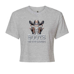 Boots On The Ground Bling Cropped T-Shirt Heather Grey