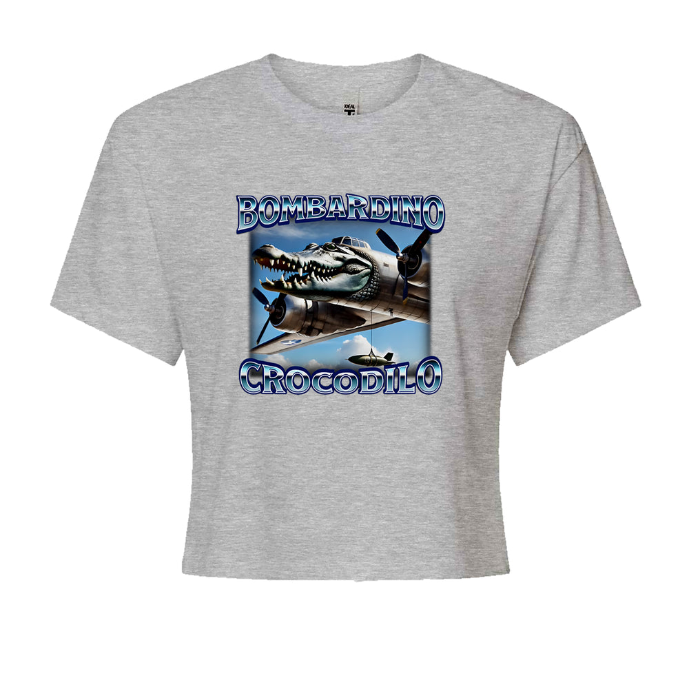 Bombardino Crocodilo Brainrot Cropped T-Shirt Heather Grey