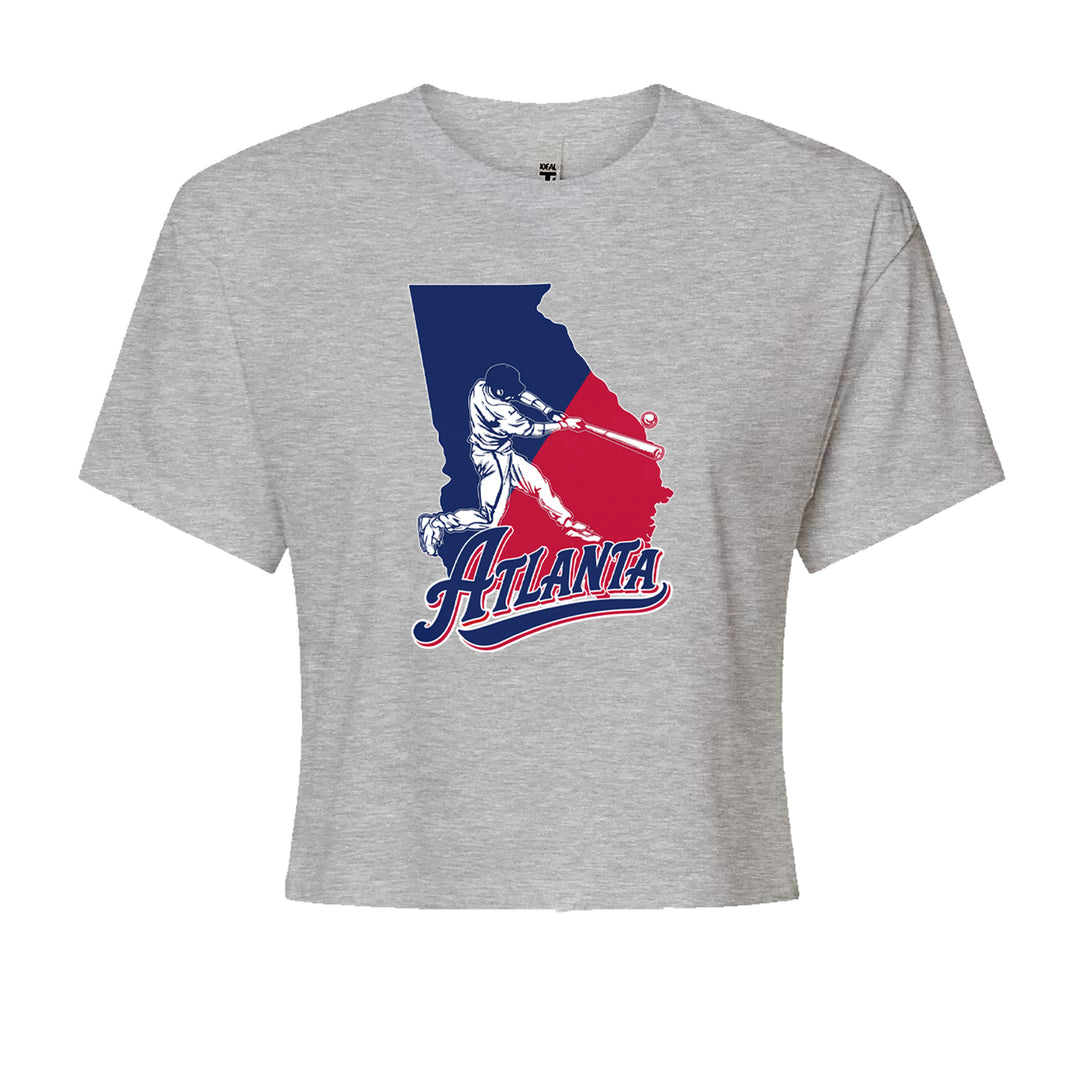 Atlanta Georgia Batter Up Cropped T-Shirt Heather Grey