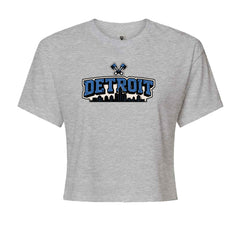 Detroit Motor City Retro Piston Cropped T-Shirt Heather Grey