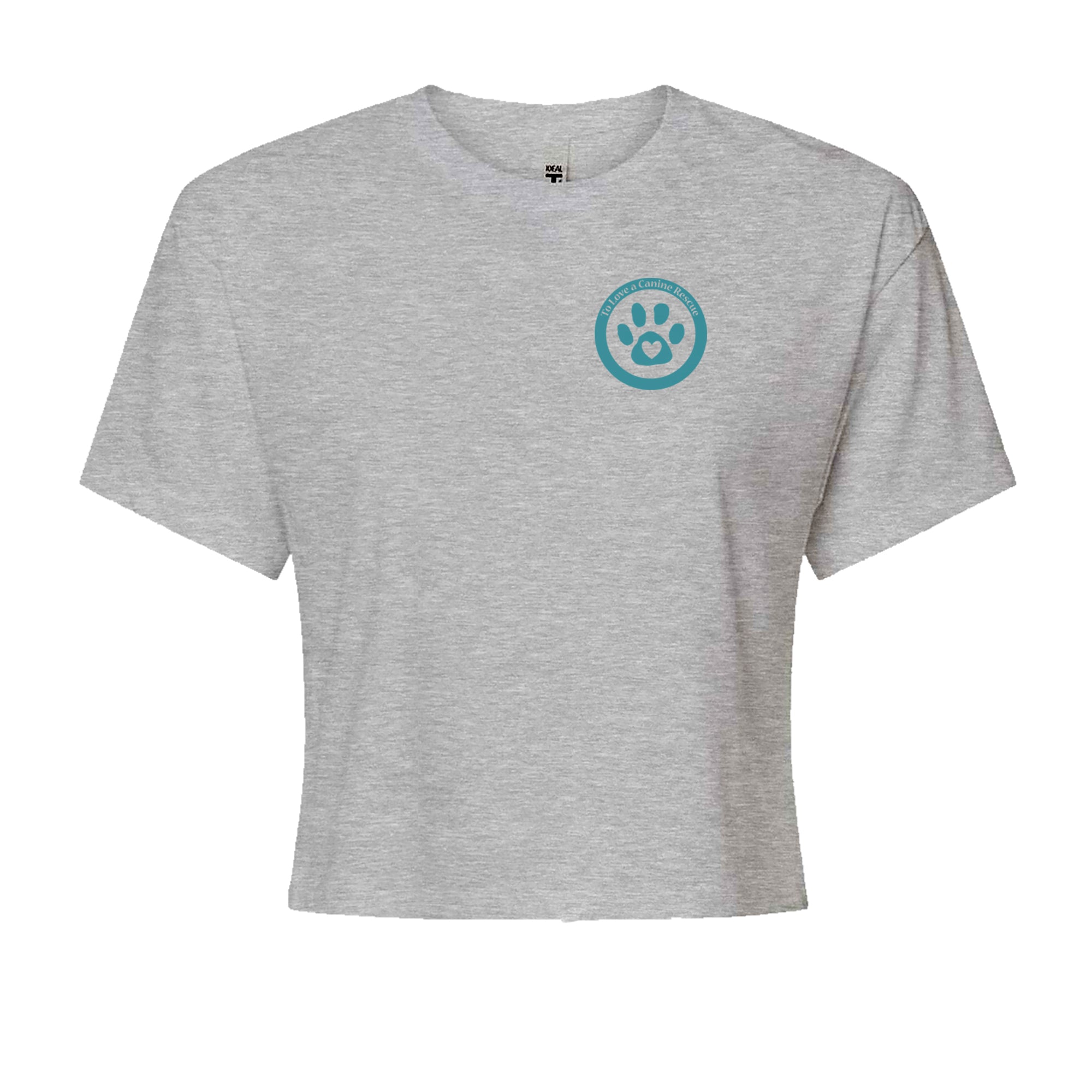 TLC To Love a Canine Dog Rescue Teal Cropped T-Shirt Heather Grey