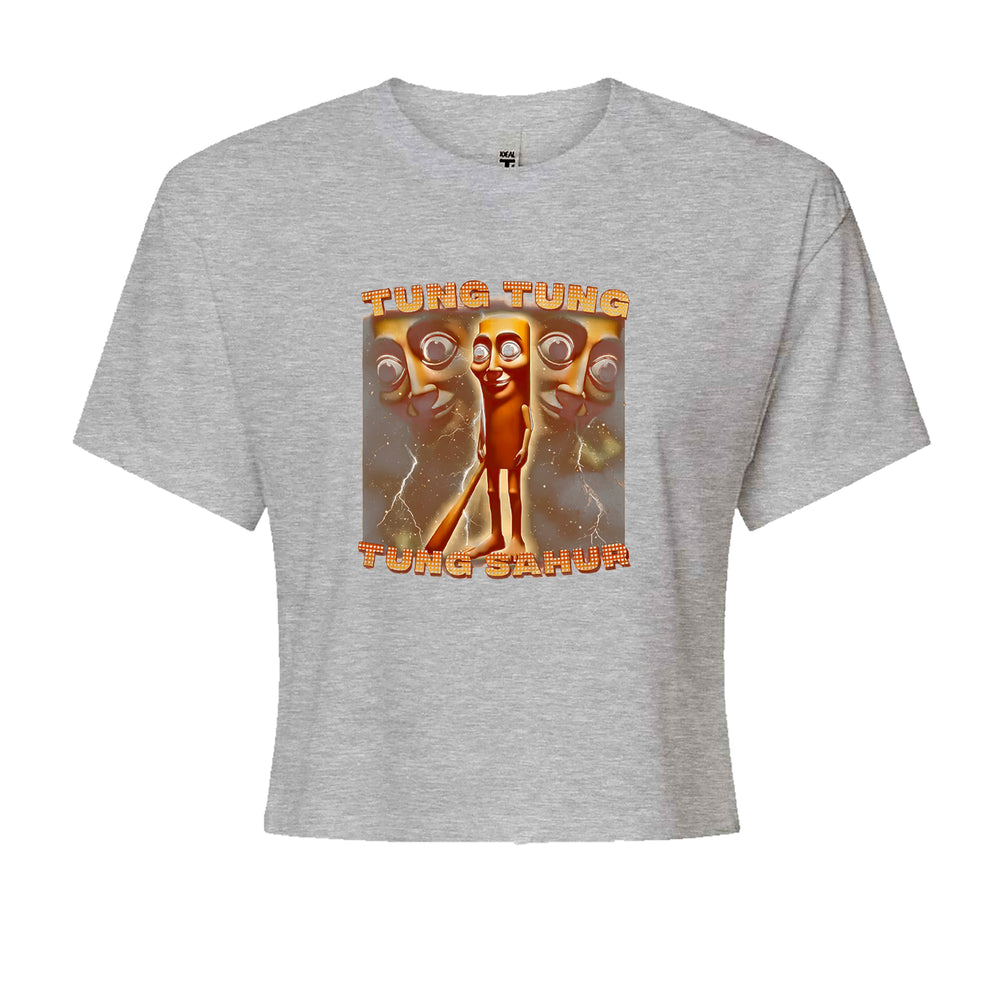 Tung Tung Tung Sahur Enforcer Cropped T-Shirt Heather Grey