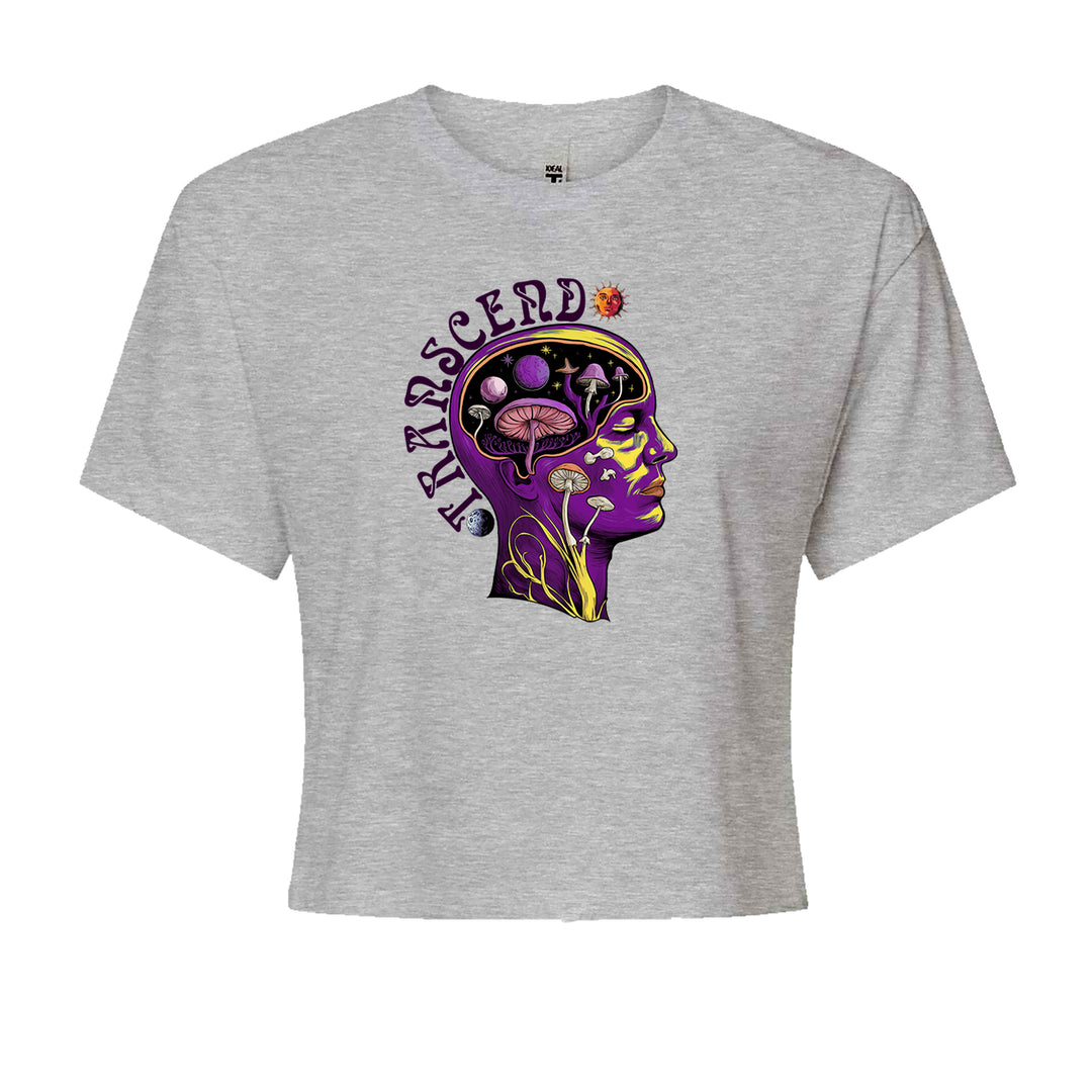 Psychedelic Cosmic Mushroom Head Cropped T-Shirt Heather Grey