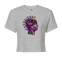 Psychedelic Cosmic Mushroom Head Cropped T-Shirt Heather Grey