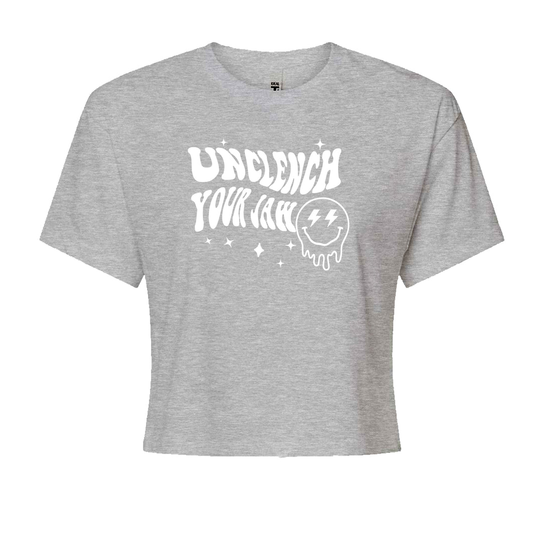 Unclench Your Jaw Festival Rave EDM Cropped T-Shirt Heather Grey