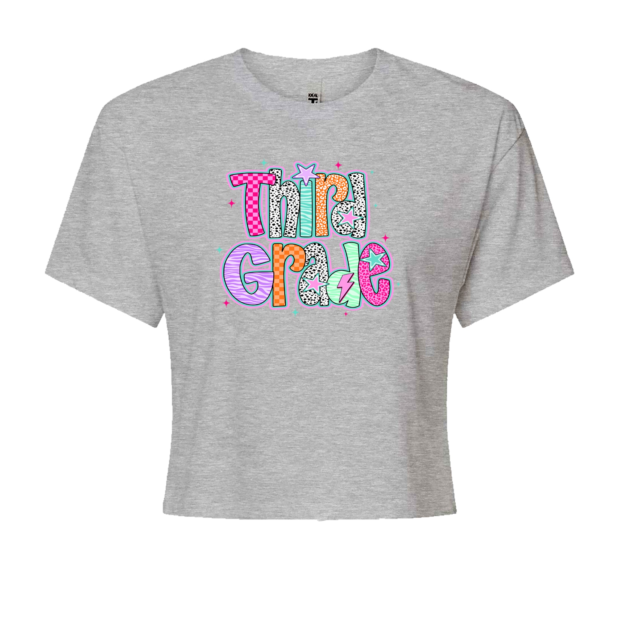 Third Grade Thunder Colorful Back to School Cropped T-Shirt Heather Grey