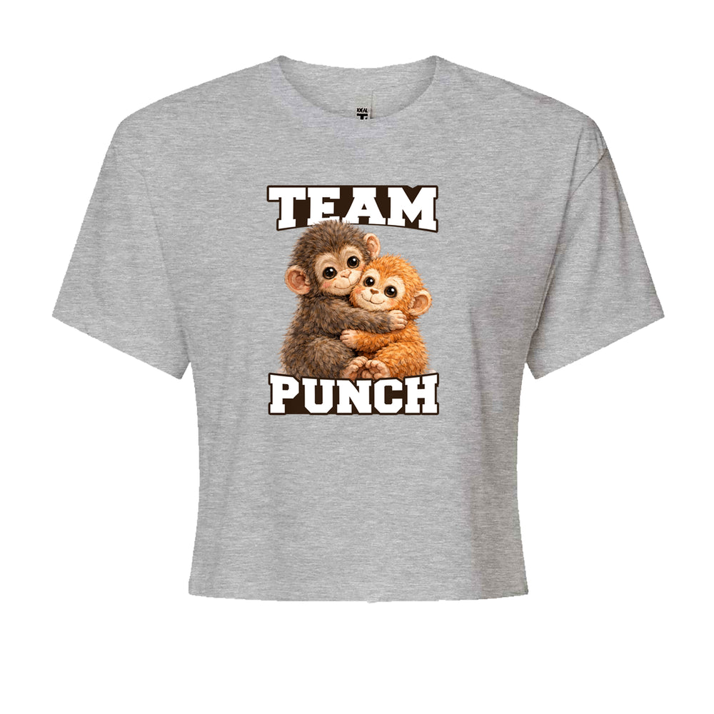 Team Punch Panchi-kun Monkey graphic on Women's Boxy Crop T-Shirt in Heather Grey