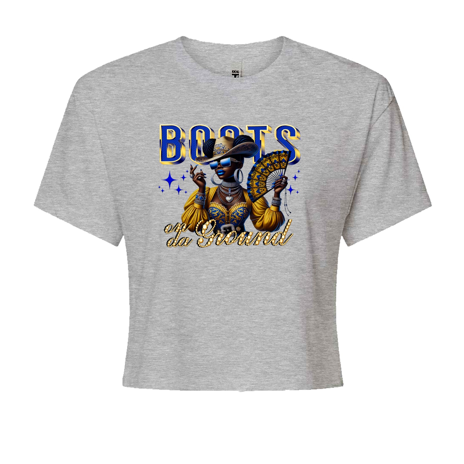 Boots On Da Ground Folding Fan Cropped T-Shirt Black