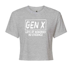 Gen X Lots of Memories No Evidence Nostalgia Cropped T-Shirt Heather Grey