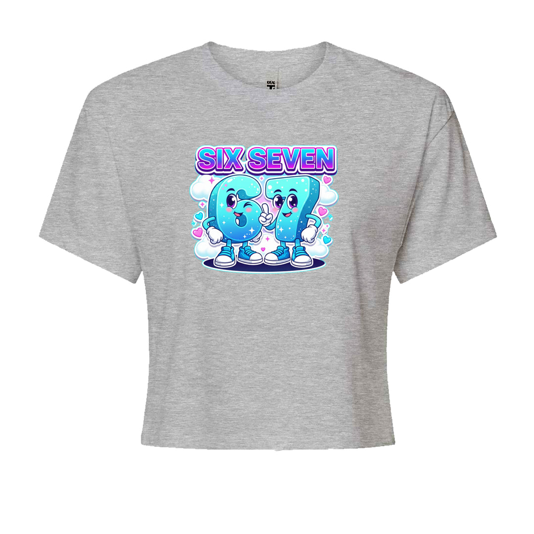 67 Six Seven Meme Kawaii Cloud Cropped T-Shirt Heather Grey