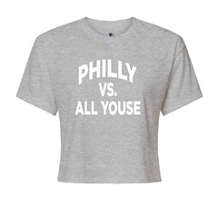 Philly Vs. All Youse Philly Thing graphic on Women's Boxy Crop T-Shirt in Heather Grey