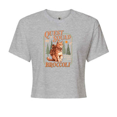 Quest Squad Broccoli Cat Fantasy Reader  Cropped T-Shirt Heather Grey