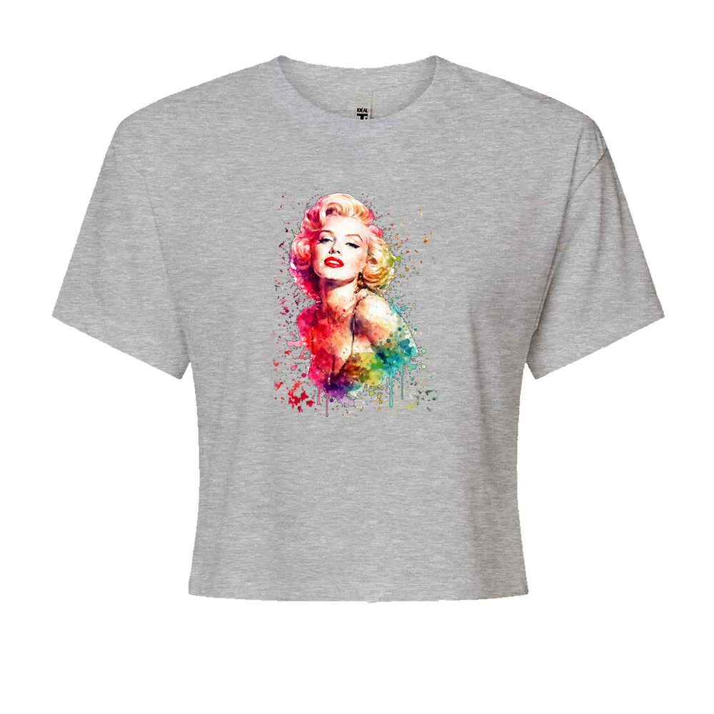 Mrs. Monroe Watercolors Bombshell Cropped T-Shirt Heather Grey