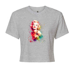 Mrs. Monroe Watercolors Bombshell Cropped T-Shirt Heather Grey