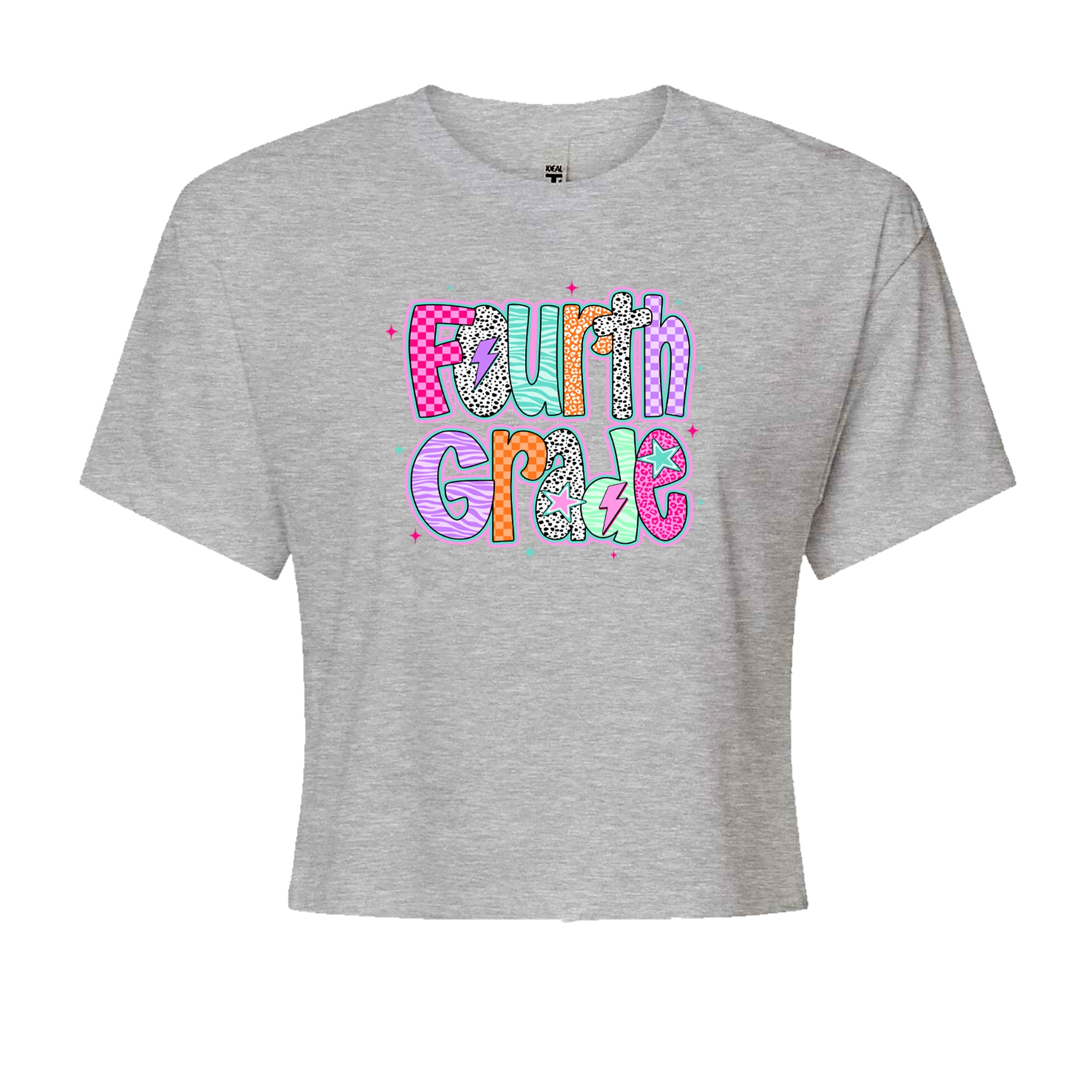 Fourth Grade Fierce Colorful Back to School Cropped T-Shirt Heather Grey
