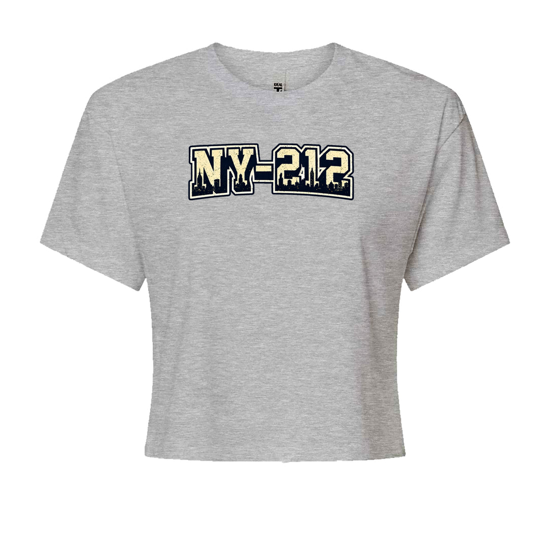 New York City 212 Area Code Skyline  Cropped T-Shirt Heather Grey