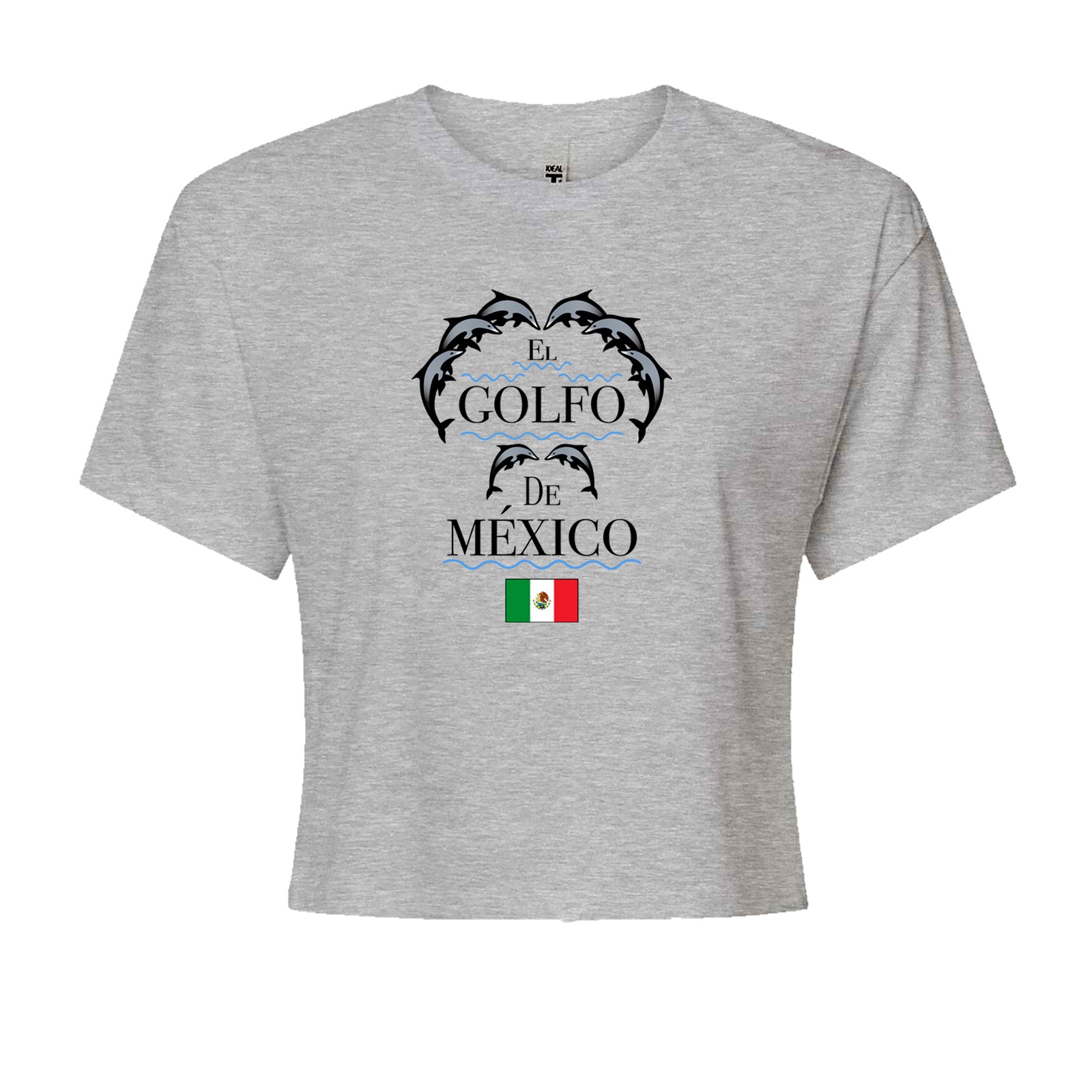 El Golfo De Mexico Dancing Dolphins Cropped T-Shirt Heather Grey