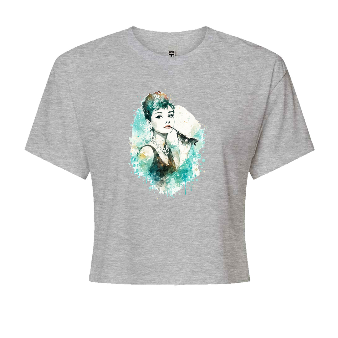 Mrs. Herpburn Iconic Watercolors Cropped T-Shirt Heather Grey