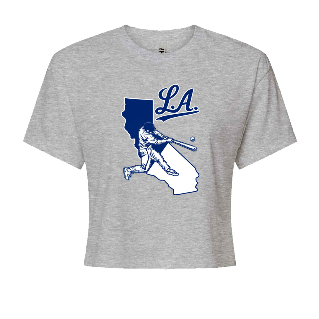 Los Angeles Baseball Batter Up Cropped T-Shirt Heather Grey