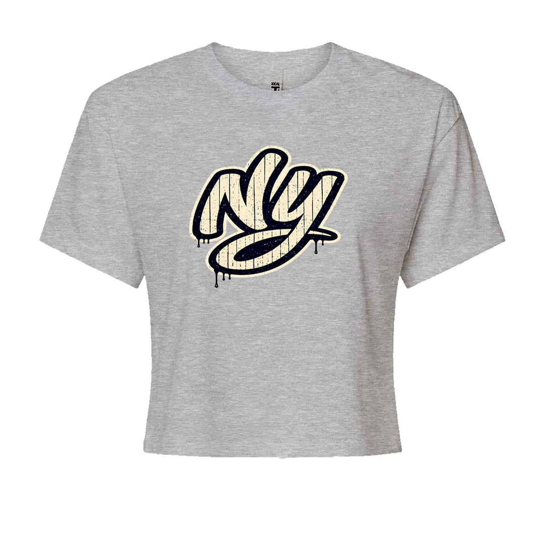 NYC New York City Grunge Street Cropped T-Shirt Heather Grey