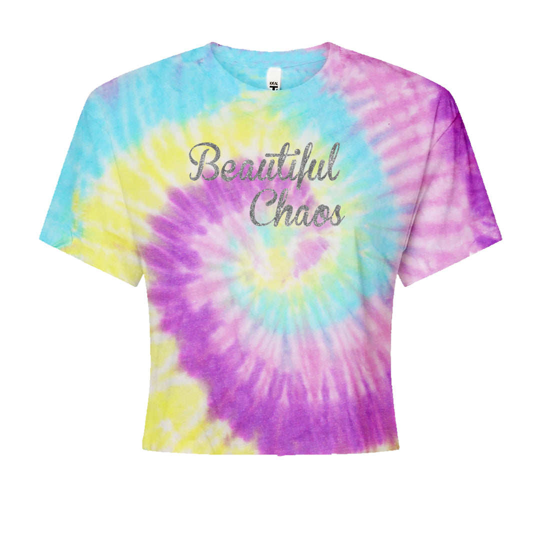 Beautiful Chaos Glitter Music Festival Cropped T-Shirt Jelly Bean
