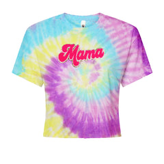 Mama Hot Pink Glitter Chenille Patch Cropped T-Shirt Jelly Bean
