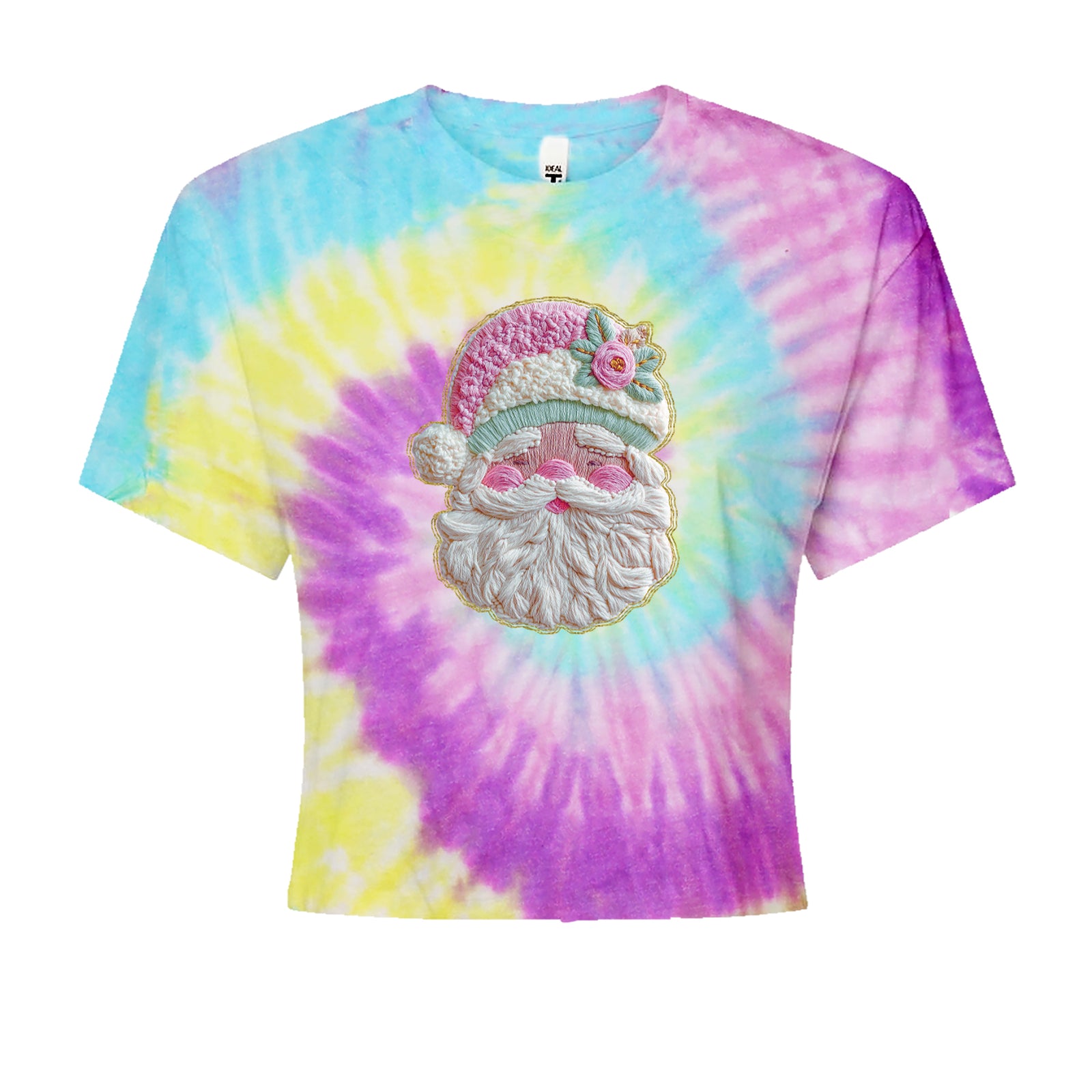 Vintage Santa Embroidery Art Soft Cottagecore Cropped T-Shirt Jelly Bean